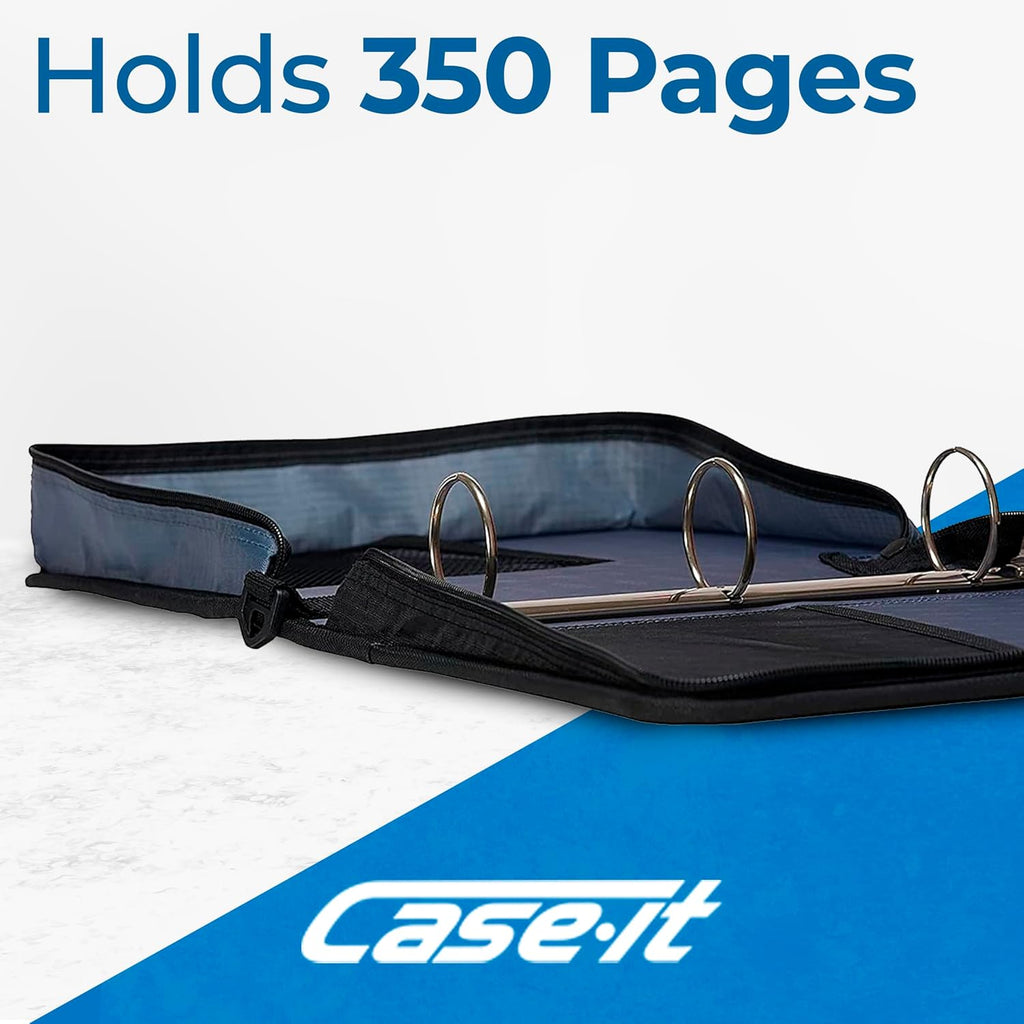 Case-it Classic Zipper Binder | 2-Inch O-Rings, 350 Sheet Capacity, Multiple Storage Pockets & Shoulder Strap | School & Office Organizer | D-251 Magenta | 6 Pack