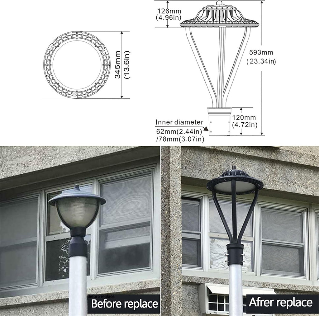 LED Post Top Pole Light,30W/50W/75W LED Post Top Light,DW 5000K,ETL DLC Listed,3000K 4000K 5000K 3CCT Tunable,IP65 Waterproof Fixtures for Garden Yard Pathway Street Lighting (Bronze)