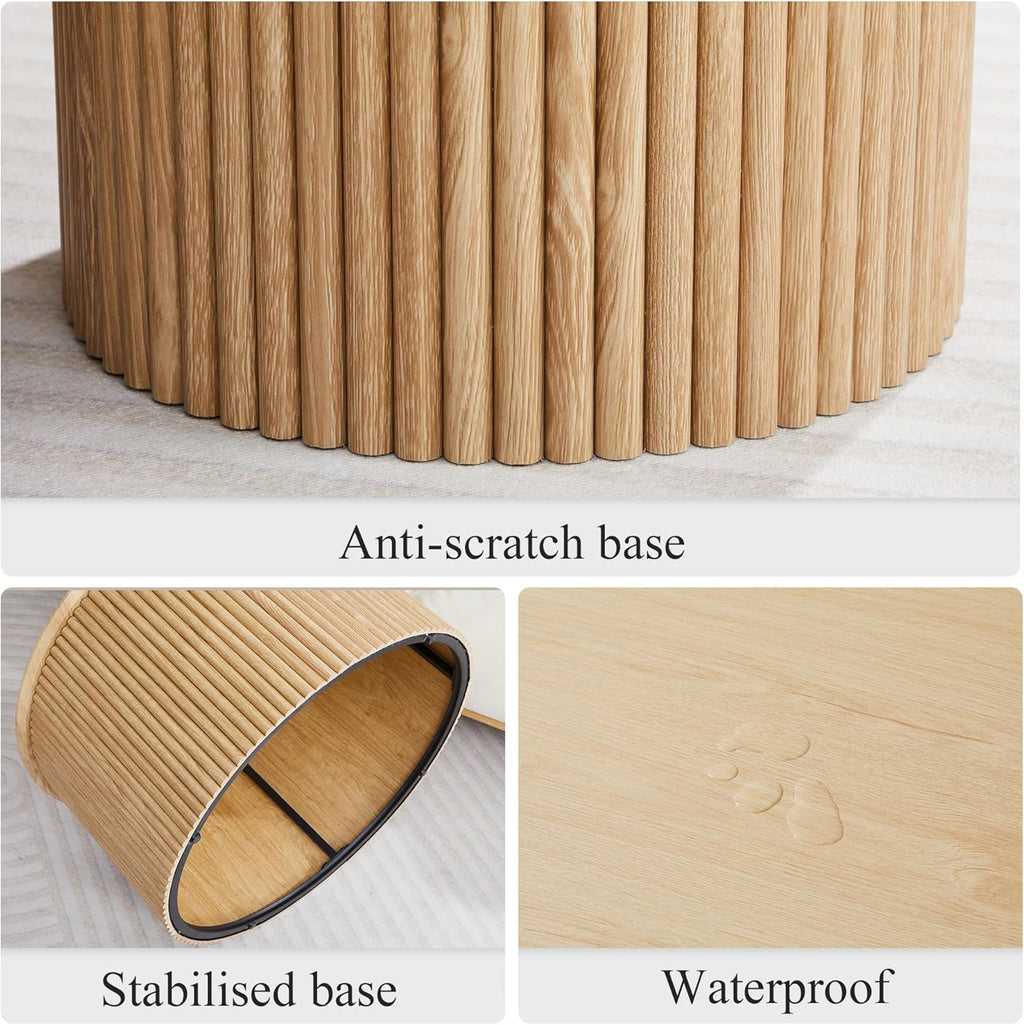 Fluted Round Nesting Coffee Table Set of 2, Mid Century Modern Wood Coffee Tables and End Table Set, Circle Side Table Minimalist Center Tables for Living Room, Office(Natural)
