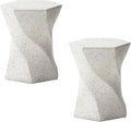 Glitzhome Outdoor Side Table Set of 2, 17.75' H Decorative Garden Stool MGO Twist Faux Terrazzo End Table, Round Planter Stand for Indoor Outdoor Living Room Bedroom Patio Deck Poolside, White