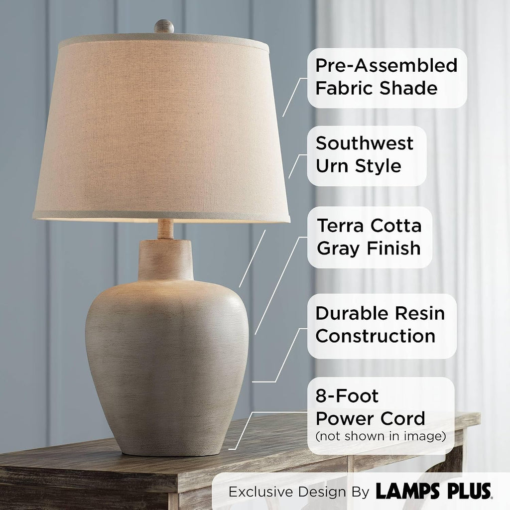 Regency Hill Glenn Rustic Country Cottage Style Table Lamps 27' Tall Set of 2 Southwest Urn Neutral Fabric Drum Shade Decor for Living Room Bedroom House Bedside Nightstand Home Office