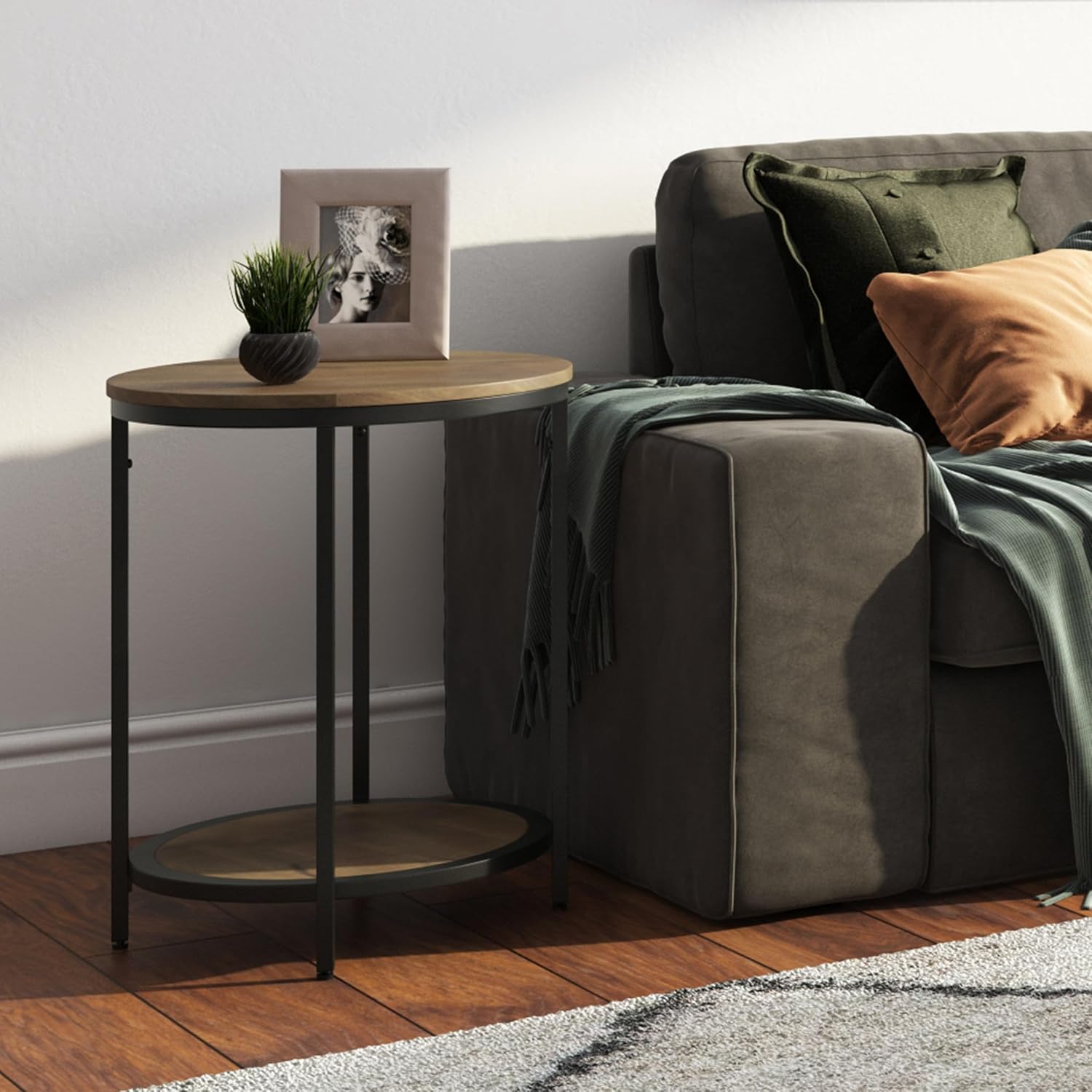 SIMPLIHOME Jenna Metal Side Table - 18 inch Wide Solid Metal Round Accent Table in Warm Grey, Industrial End Table or Small Drink Table for Living Room or Bedroom with Compact Design