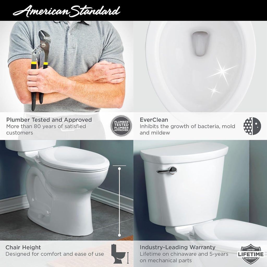 American Standard 215AB104.020 Cadet PRO Two-Piece Toilet Less Seat, Elongated Front, 10-in Rough-In, White, 1.28 GPF