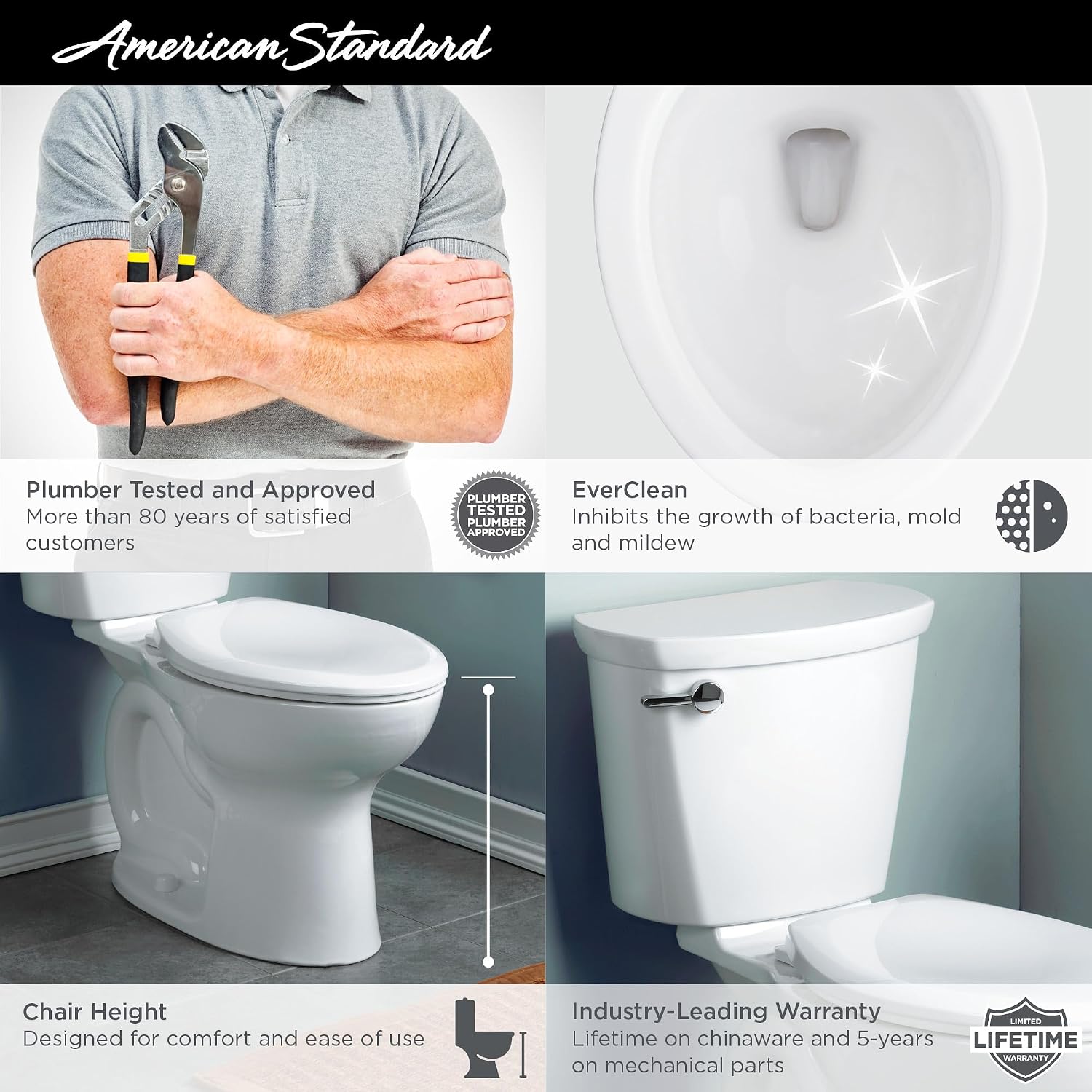American Standard 215AB104.020 Cadet PRO Two-Piece Toilet Less Seat, Elongated Front, 10-in Rough-In, White, 1.28 GPF