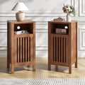 BVIUNTWO Set of 2 End Table, Farmhouse Sofa Table with Grille Door, Side Tables for Living Room, Bedroom, Brown