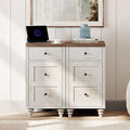 WAMPAT Set of 2 End Table with Charging Station & Power Outlets & USB Ports, Farmhouse Side End Table with Drawer and Storage Cabinet for Bedroom, Rustic White