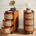 Tribesigns 3-Drawer Rattan End Table, Sofa Side Table with Vintage Embossed Handles, Slim Nightstand for Living Room, Bedroom, Finished Back, No Assembly (Walnut & Oak, 2PCS)