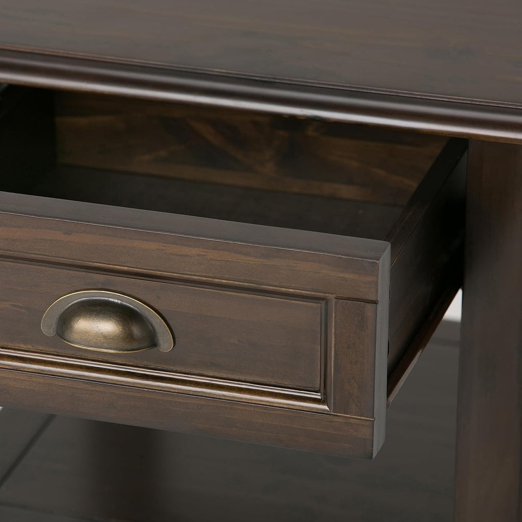 SIMPLIHOME Burlington End Table - 18 inch Wide Solid Wood Square Accent Table with Drawer and Open Shelf in Mahogany Brown, Transitional Nightstand or Lamp Stand for Living Room or Bedroom