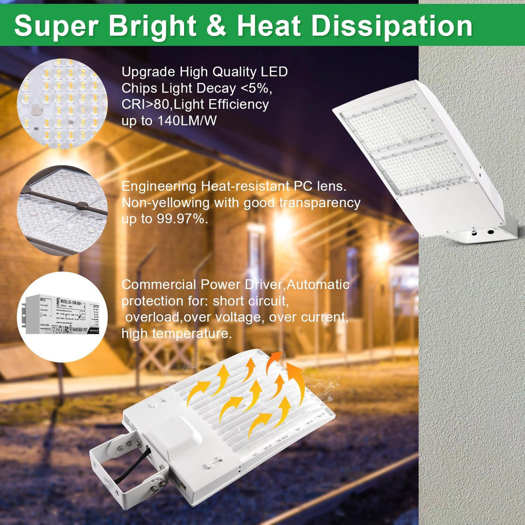 480V 300W LED Parking Lot Lights, 42000LM 5000K White LED Shoebox Street Light (1000W MH/HPS Equiv.), Dimmable Outdoor Commercial Area Road Lighting with Yoke Mount, IP65 UL Listed