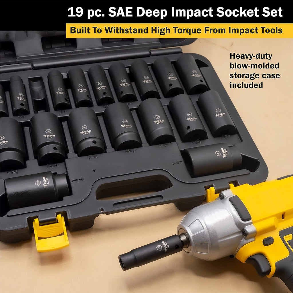 Titan 42319 19-Piece 1/2' Drive SAE Deep Impact Socket Set