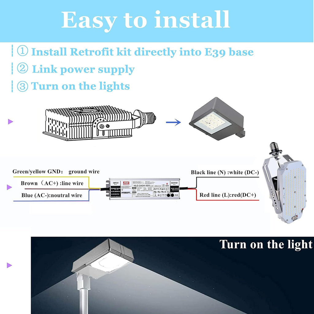 lawind Shoebox LED Retrofit Kit, 150W Parking Lot LED Retrofit Lights 5000K Cool White E39 Base for Outdoor Tennis Court Canopy Flood Street Area Lighting Fixture, AC300-480V Input(6Pack)