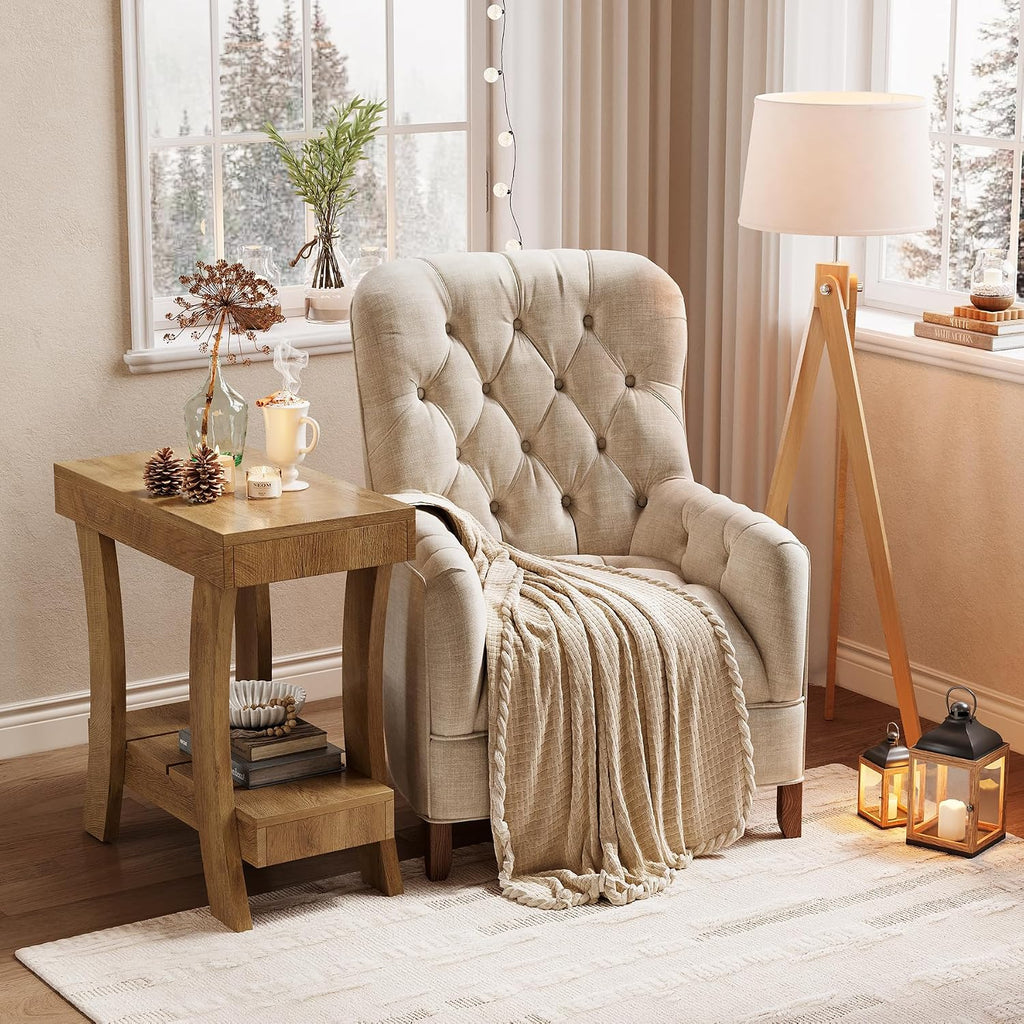 LITTLE TREE Narrow Side Table with Storage Shelf, Set of 2 Rectangular End Table with Wood Legs, Small Night Stand for Bedroom, Living Room, Small Spaces, 11.81' D x 23.62' W x 23.62' H