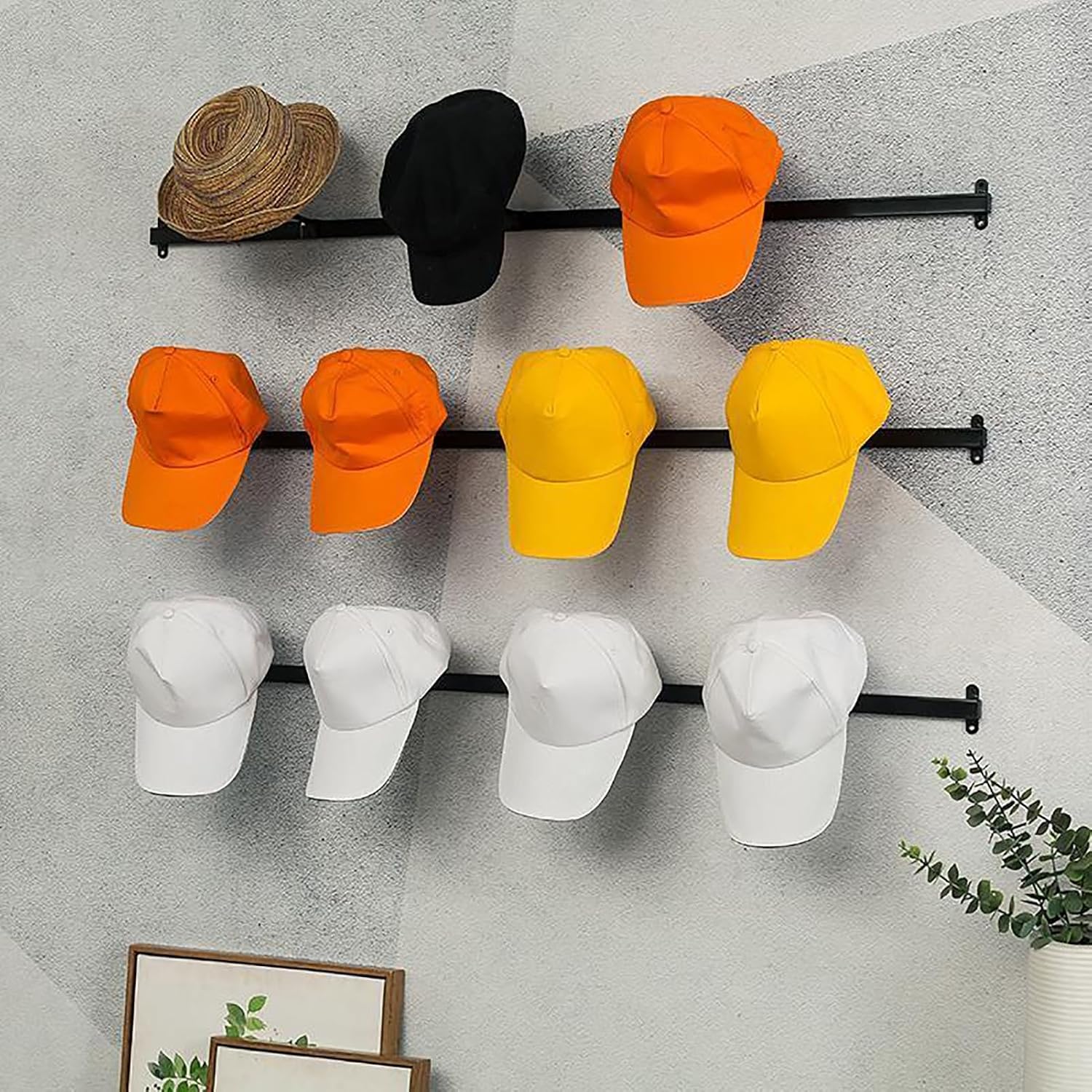 Set of 2 Metal Hat Storage Display Rack,Hat Rack for Wall,Baseball Cap Organizer Holder,Wall Mount Cowboy Hat Hooks Rack for Retail Boutiques