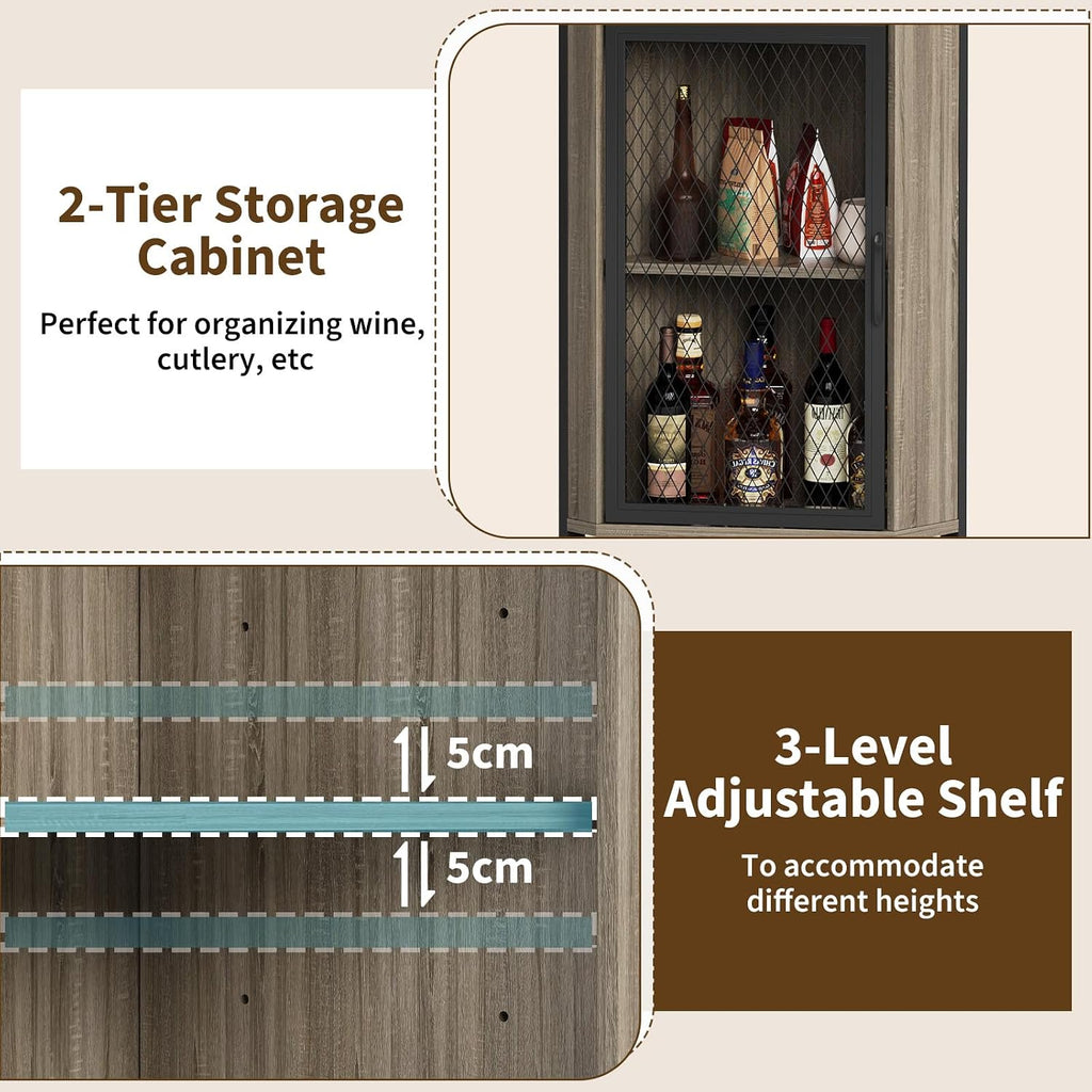 GarveeHome 69' Tall Corner Bar Cabinet with 5-Tier Shelves, Farmhouse Liquor Cabinet with Wine Rack & Glass Holder, Space-Saving Barn Door Storage Cabinet for Living Room Kitchen Home Bar - Gray