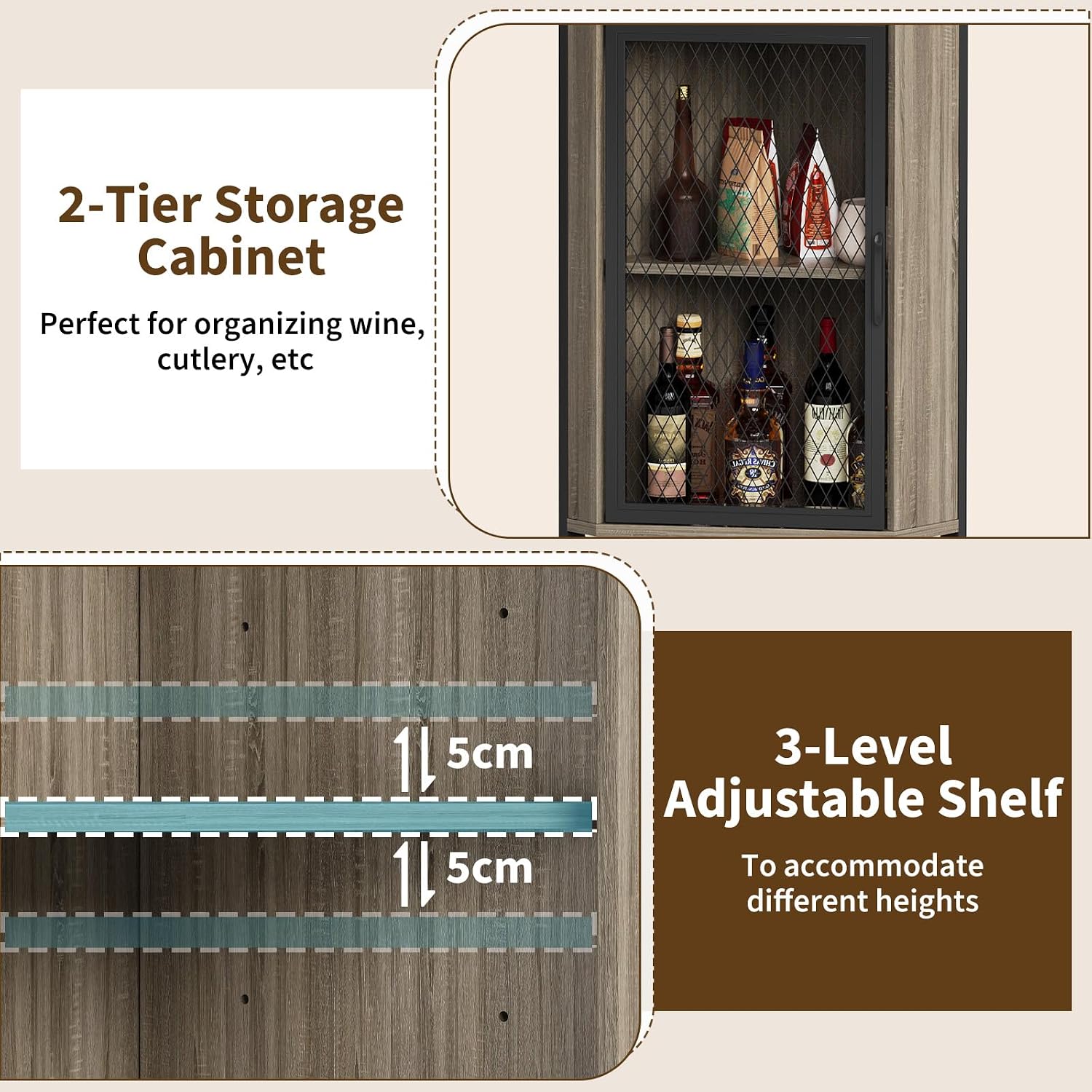 GarveeHome 69' Tall Corner Bar Cabinet with 5-Tier Shelves, Farmhouse Liquor Cabinet with Wine Rack & Glass Holder, Space-Saving Barn Door Storage Cabinet for Living Room Kitchen Home Bar - Gray