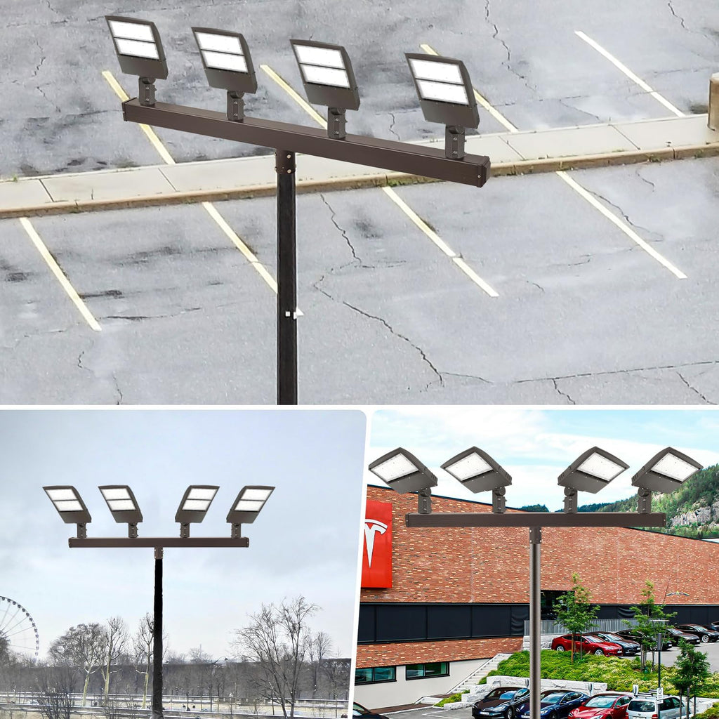 180 Degree Low Profile Bullhorn with 3 Arms, 180 Degree Vertical Tenon Bullhorn Bracket for 3 Lights, 2-3/8 in Slip Fitter Light Mounting for Parking Lot Pole Bracket Dark Bronze Heavy Steel