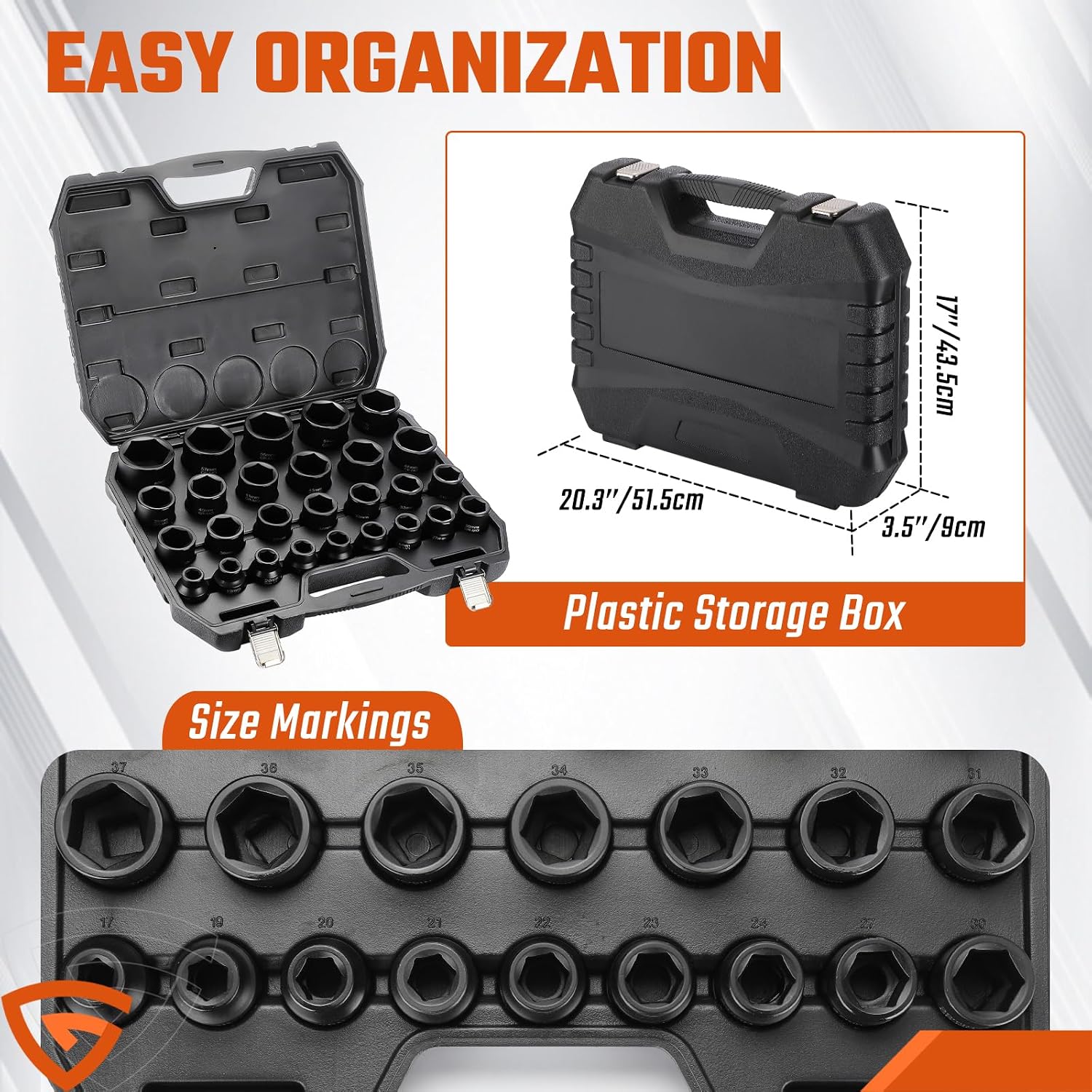27 Piece 3/4' Drive 6 Point Metric Impact Socket Set | 17mm-60mm| Cr-Mo Steel