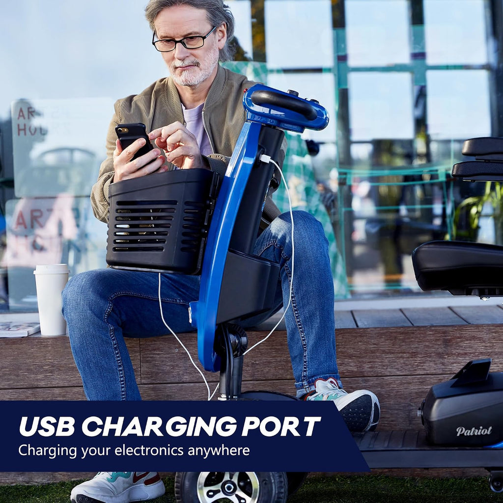 Christmas Gift for Mom Dad Parents Metro Mobility Scooters-Compact Travel Electric Power Mobility Scooter for Adults and Seniors-Lead-Acid Battery-with LED Head Light and Rear Brake Light-M1 Plus Blue