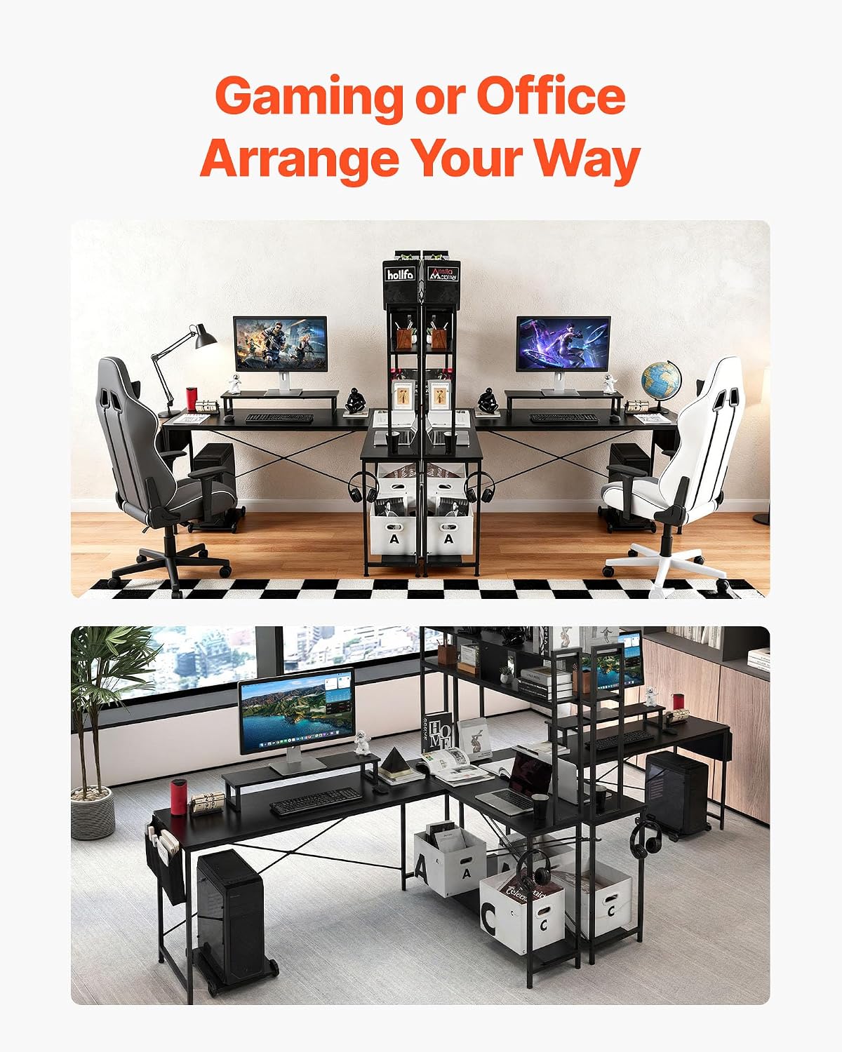 VEVOR L-Shaped Computer Desk, 67-inch Reversible Corner Gaming Desk with Monitor Stand & Movable CPU Stand, Modern Stylish PC Table Sturdy Work Workstation for Home Office - Easy to Assembly