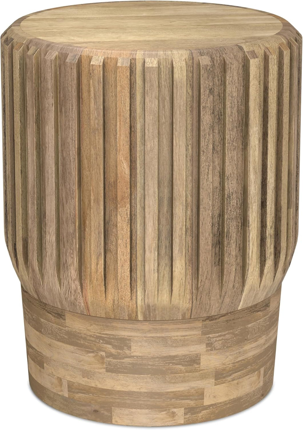 SIMPLIHOME Lyall End Table - 16 inch Wide Solid Mango Wood Round Accent Table with Gear-Fluted Sides in Natural, Contemporary Nightstand or Lamp Stand for Living Room or Bedroom, Assembled