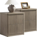 SICOTAS Night Stand Set of 2 Nightstands with 2 Drawers Storage Bedside Table Large Fluted Bed Side End Table Modern 24.4' Tall Wide Night Stands for Bedroom Living Room Sofa Couch Office, Grey Alder