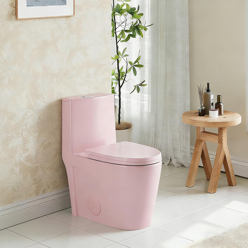 Dual Flush One Toilet, Water Saving Elongated Comfort Height Floor Mounted, Soft Close 1000 Gram Map Flushing SToilet, Rose