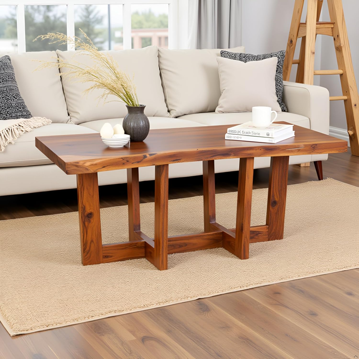 Alaterre Furniture Berkshire Live Edge Solid Wood 42 inch Coffee Table, Natural