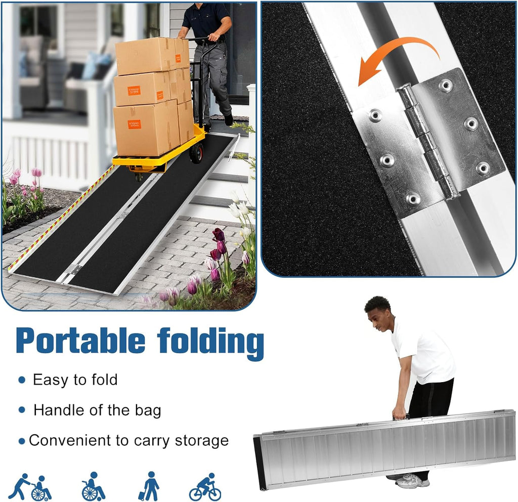 6FT Portable Wheelchair Ramp, Heavy Duty Aluminum Folding Ramp for Wheelchairs & Scooters, Non-Slip Threshold Ramp for Home Steps, Doors & Vehicles