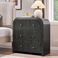 T4TREAM Fluted Nightstand with Charging Station, 32' Large 3 Drawers Bedside Table, Modern End Table with Storage Night Stand for Bedroom, Living Room, Round Curved Corner Design, Black Oak