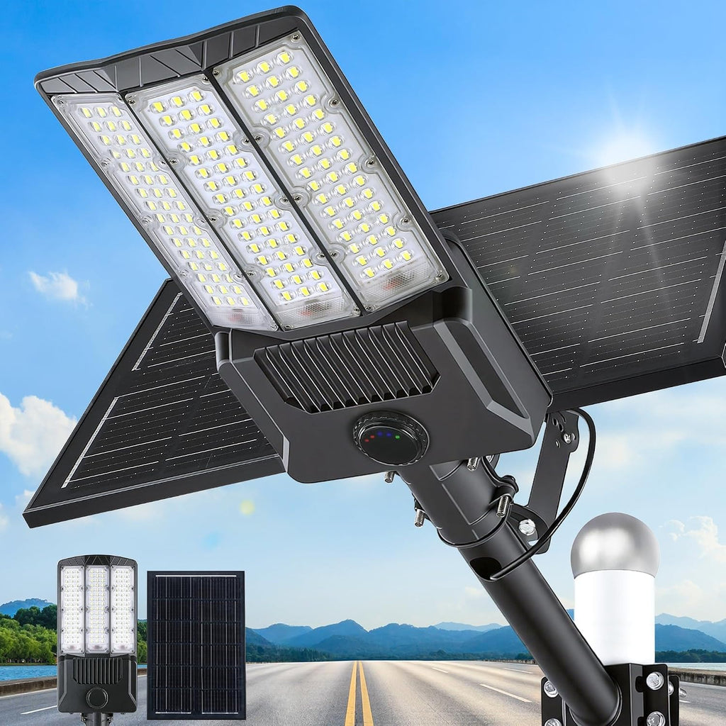 Solar Street Lights Outdoor, 12000W Solar Lights with Motion Sensor, Commercial Grade Parking Lot Lighting Waterproof, Dusk to Dawn LED Security Flood Light Ultra-Large for Driveway/Yard/Garage, Black