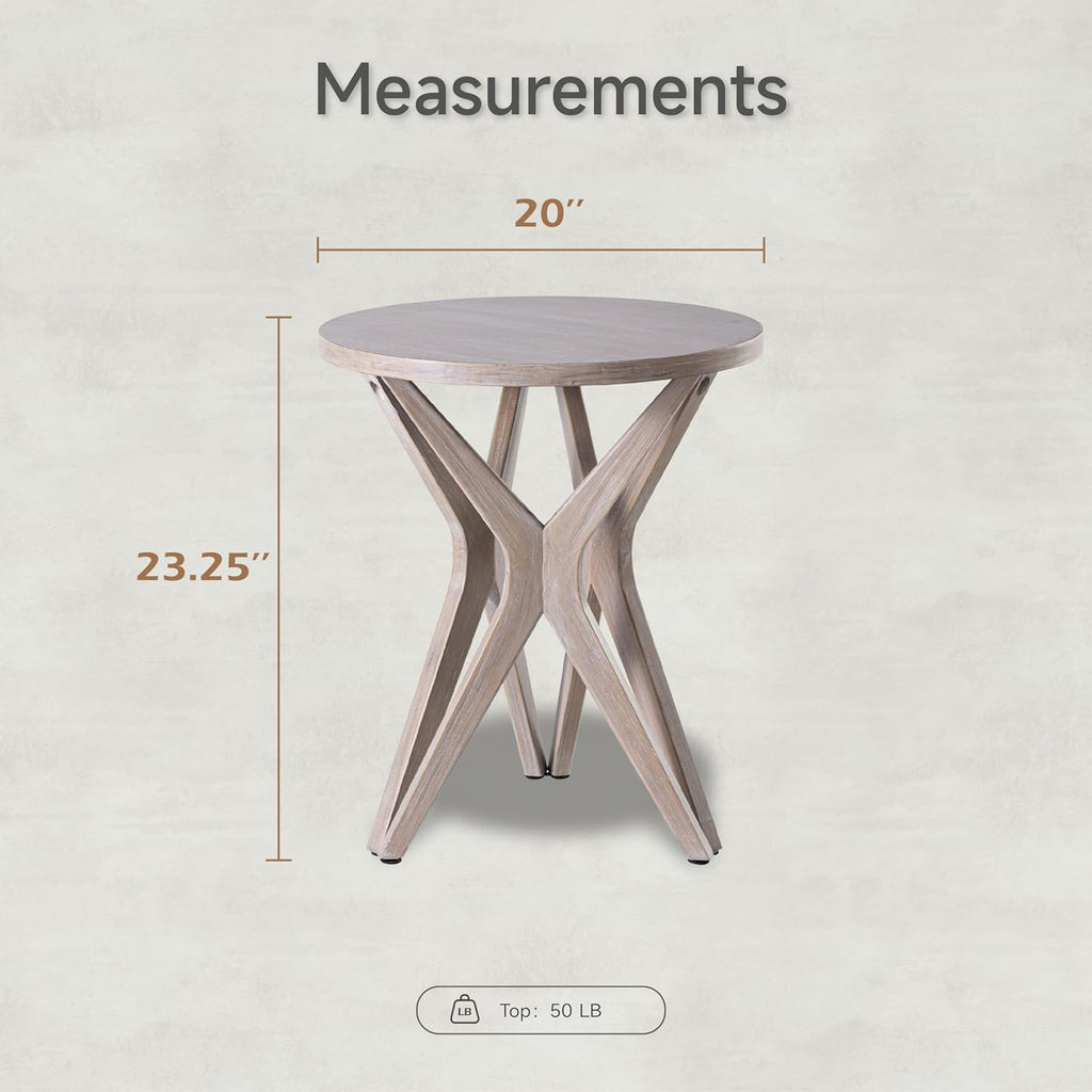 Pedestal Farmhouse End Table Set of 2, Distressed Top with Tripod Base Bedside Table for Living Room, Modern, Boho Decor, Round (2-Pack, Distressed Aah Grey)