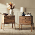 HULALA HOME Solid Wood End Table with Charging Station, 2 Drawer Side Table, Tall Mid Century Modern End Table for Living Room Set of 2, Cherry