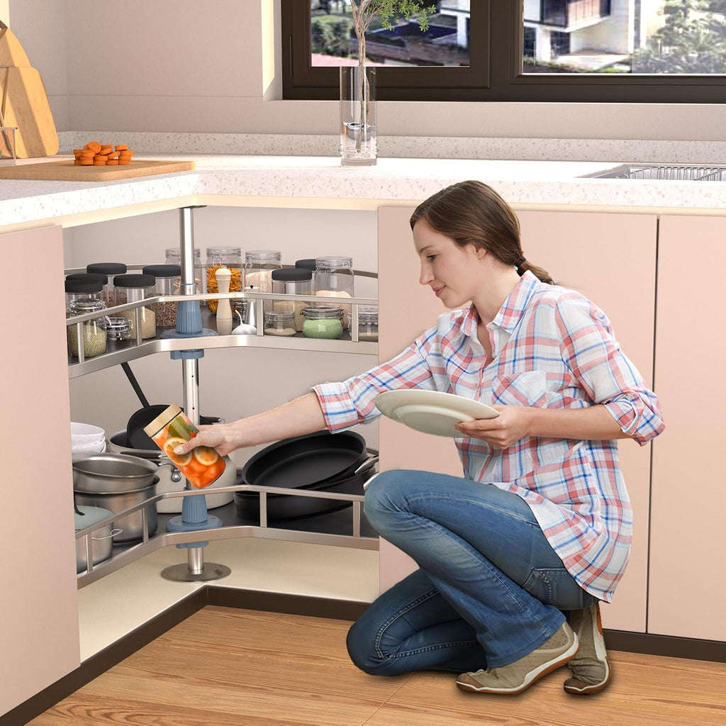 JOWBOOW 28' Kidney Corner Cabinet Lazy Susan, 270° Height Adjustable Replacement Shelves for Kitchen Corner Cabinet (Cannot be Door-Mounted)