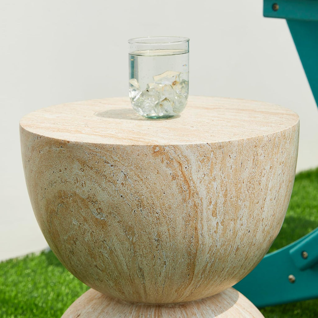 Glitzhome Outdoor Side Table, 17.75' H Decorative Garden Stool MGO Hourglass Faux Terrazzo End Table, Round Planter Stand for Indoor Outdoor Living Room Bedroom Patio Deck Poolside