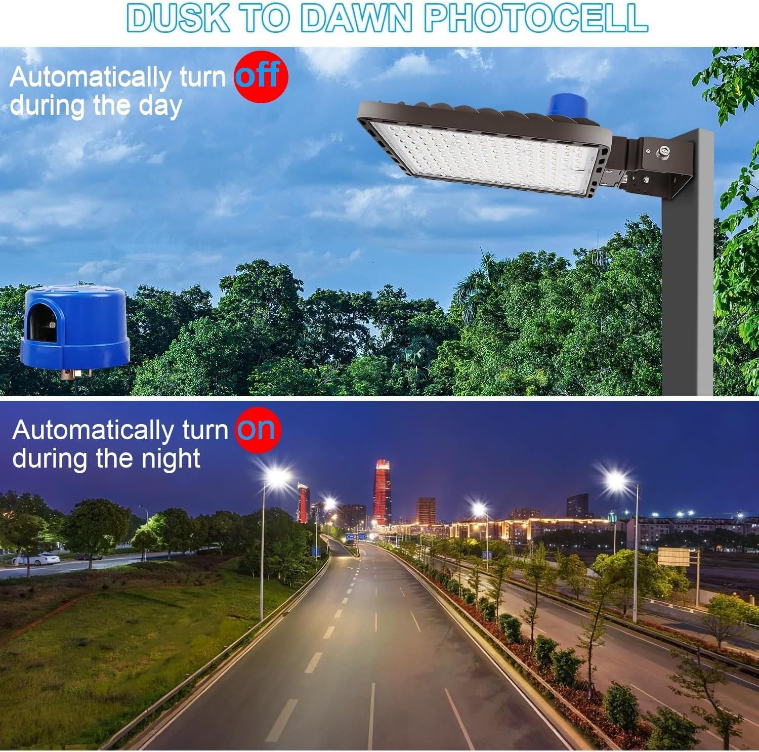 Juyace 350W LED Parking Lot Light with Photocell, 52500LM 5000K, IP65 Dusk to Dawn Outdoor Security Flood Light with Trunnion Bracket, 110-277V Commercial Area Light for Street Yard Stadium