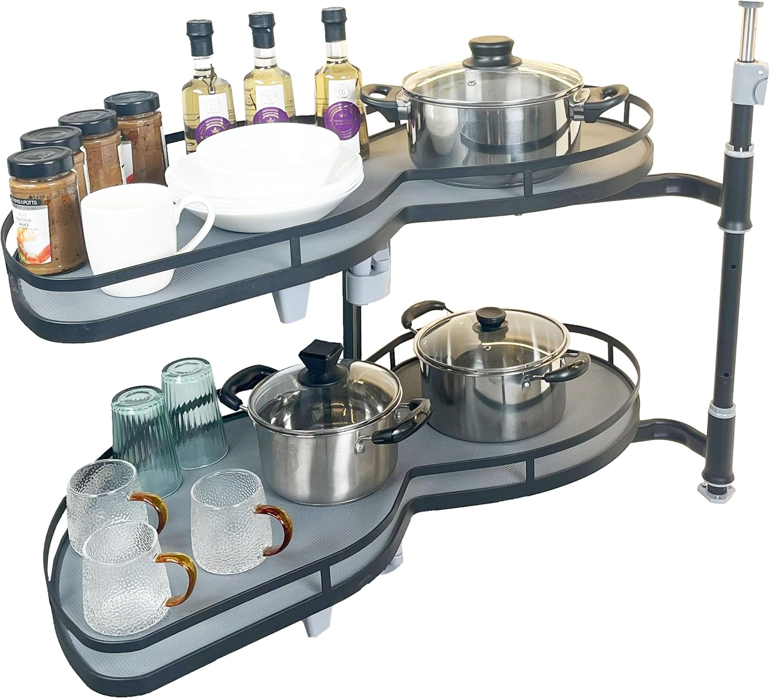HANKEY Swing Left Blind Corner Cabinet Pull Out Organizer 2-Tier Slide Out Kitchen Organizers and Storage with Soft Close, Kitchen Cabinet Lazy Susan Organizer for Cabinet 32inch, Left Open