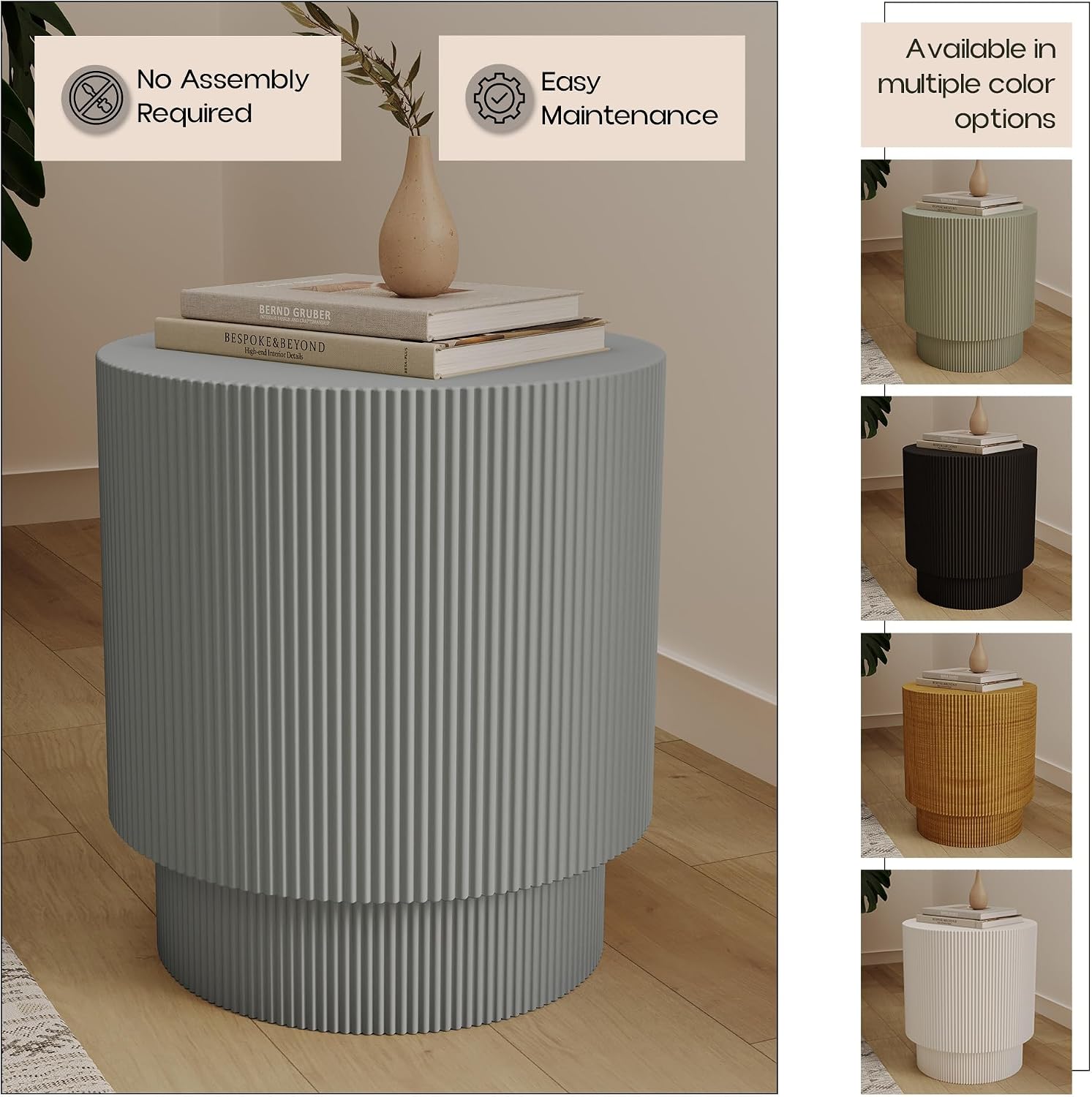 LeisureMod Eden Modern Side End Table – Indoor and Outdoor Accent Table for Living Room, Bedroom, Patio, Balcony, Porch, Garden, Small Spaces in Light Grey
