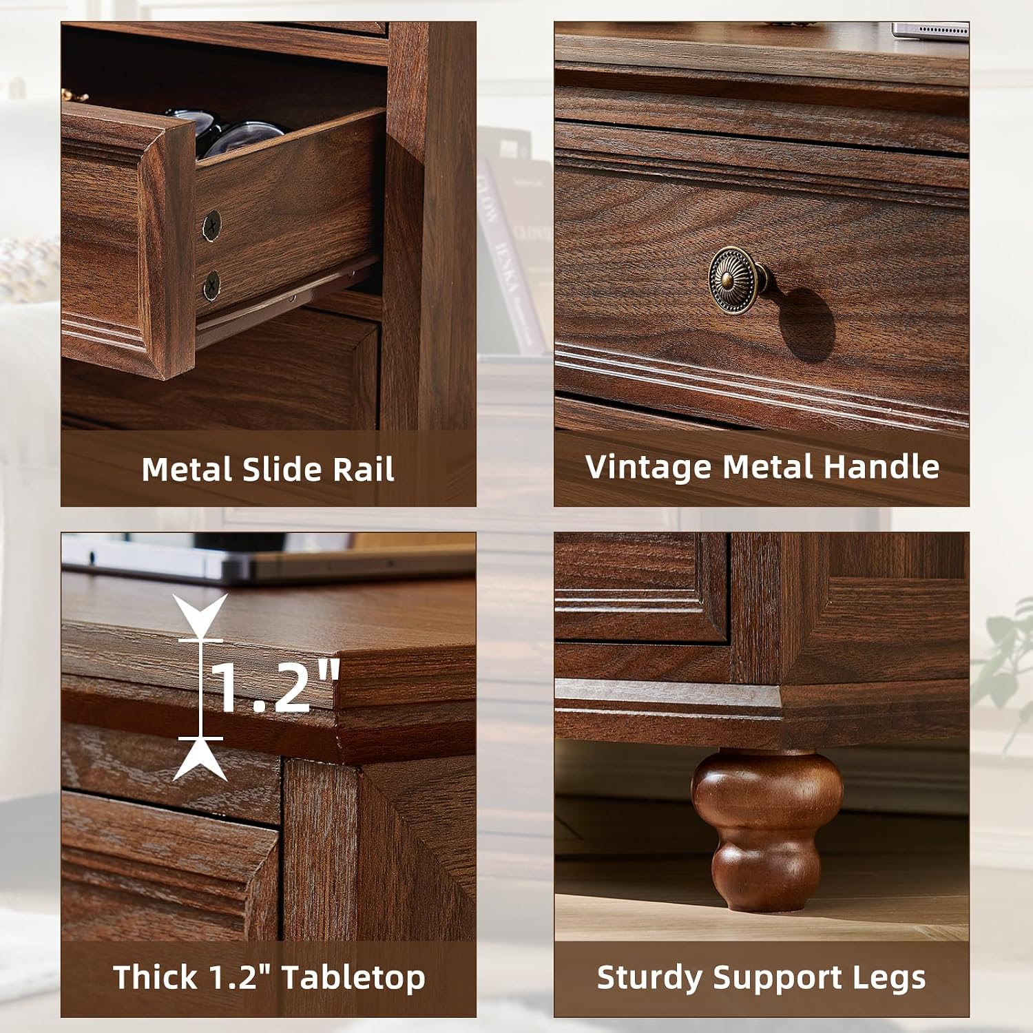 Joaxswe Farmhouse Nightstand Set of 2 with Charging Station, 24' Wide End Table with 3 Drawers,Dresser for Bedroom,Bed Side Table Chest of Drawers Cabinet,Wood Brown Night Stand for Living Room