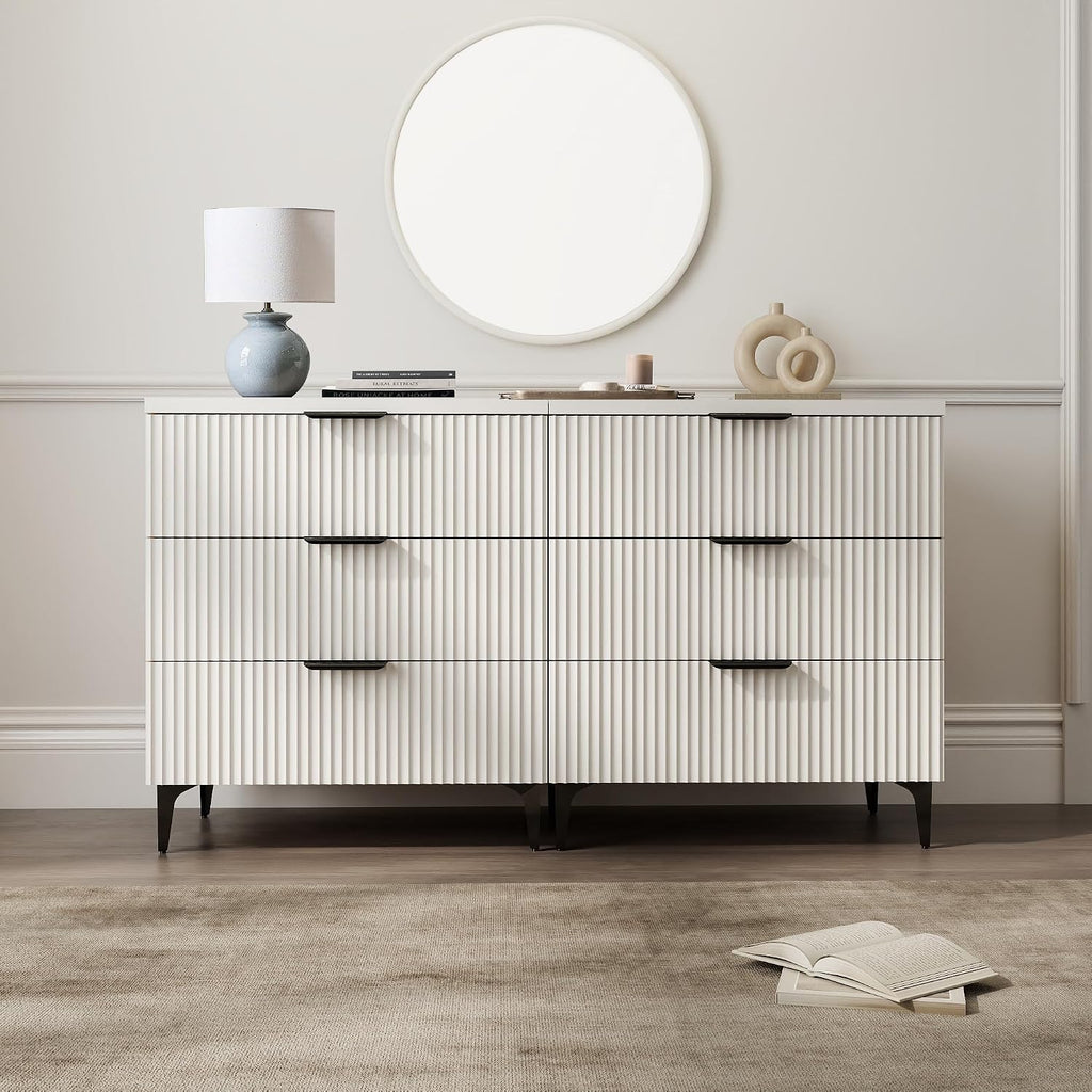 25.6' W Fluted Nightstand with 3 Drawer, Modern Wood Night Stands Bedside Table for Bedroom King/Queen Bed, End Table with Robot-Friendly Legs for Living Room,Entry (3 Drawers-1pcs-White)