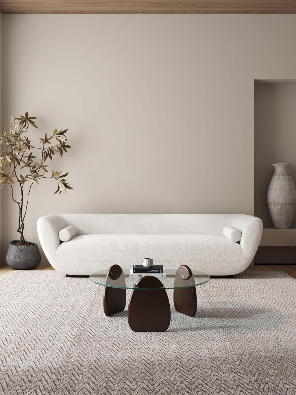 Manhattan Comfort Artesia Round Coffee Table with Sleek Tempered Glass Top, Solid Wood Base, and Contemporary Design, Living Room Accent Furniture for Modern Homes, Centerpiece, Dark Walnut
