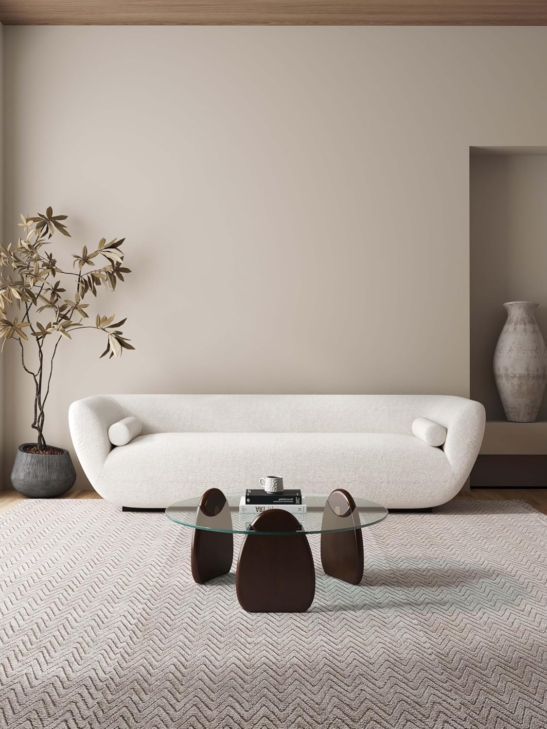 Manhattan Comfort Artesia Round Coffee Table with Sleek Tempered Glass Top, Solid Wood Base, and Contemporary Design, Living Room Accent Furniture for Modern Homes, Centerpiece, Dark Walnut
