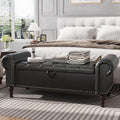 Apicizon 51' Bench with Storage, Queen Size Faux Leather End of Bed Bench with Tufted Button, Ottoman Bench with Rolled Arms & Vintage Rivets for Foot of Bed, Living Room, Entrance, Black