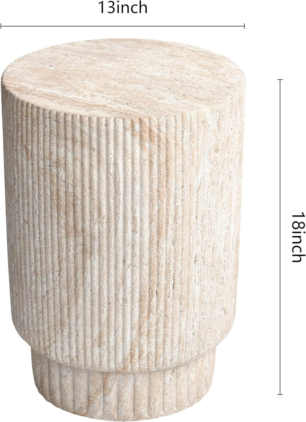 Empire Art Direct Column Travertine Stone Finish Italian Design MgO Side Accent Table, Living Room, Bedroom & Office, 13.3'x13.3'x18.7'