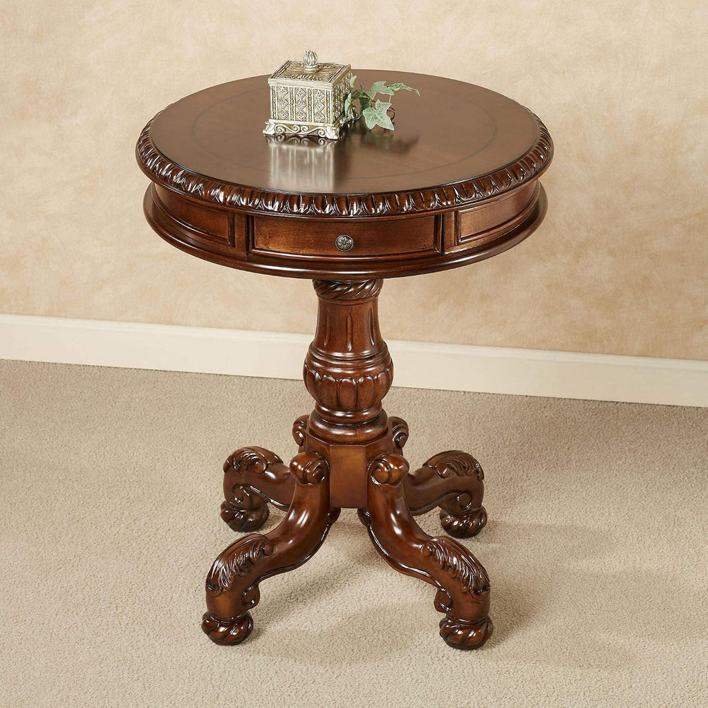 Touch of Class Cortona Pedestal End Table Autumn Cherry - Victorian Style Furniture - Round Top with Curved Legs - Antique Side Accent - Wood End Tables for Bedroom, Living Room, Entryway, Dining