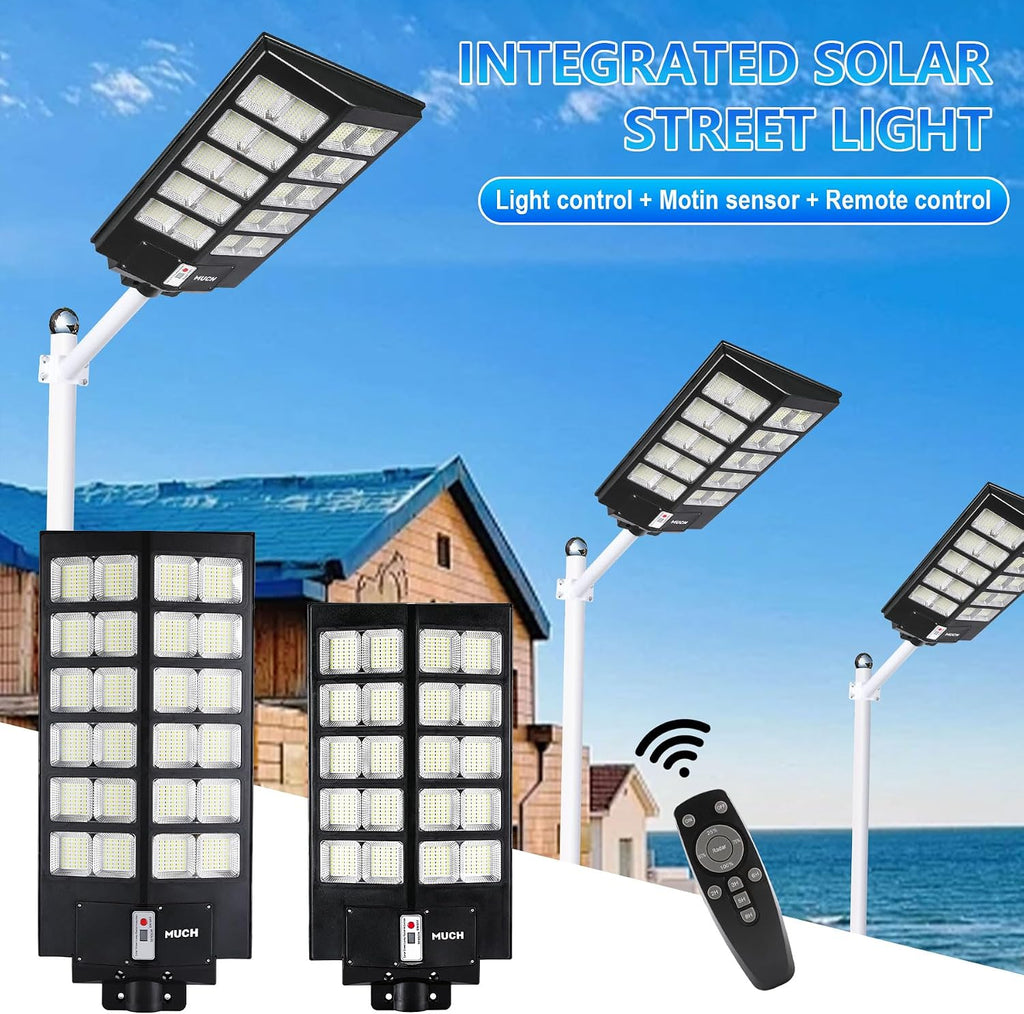 7000W Solar Street Light Outdoor LED Lighting, IP67 Waterproof, 220° Wide Angle Lighting, with Human Body Sensor and Remote Control Operation,for Garden, Yard, Street and Parking Lot (2 pcs)