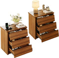 23' Wide Nightstand Set of 2 with Charger Station, Wood Night Stand with 3 Drawers, Modern Bedside Table with USB Ports and Outlets, Storage Bed Side End Table for Bedroom, Living Room (Walnut)
