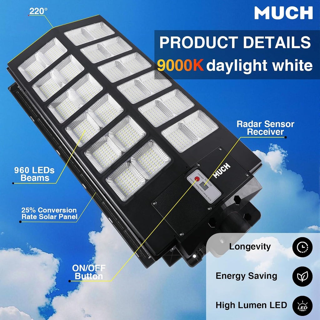 10000W Solar Parking Lot Lights Dusk to Dawn,Wide Angle Road Area Lamp | Motion Sensor and Remote Control Operation,for Garden,Yard,Street and Parking Lot