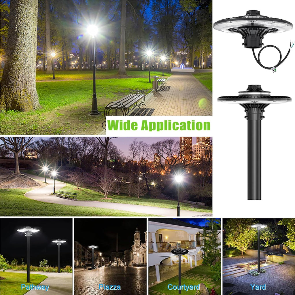 200W/150W/120W LED Post Top Light with Dusk to Dawn Photocell, 28000lm 5000K Circular Area Pole Lights, IP65 Waterproof Outdoor Post Light Garden Pathway Yard Street Lighting UL Listed, AC100-277V