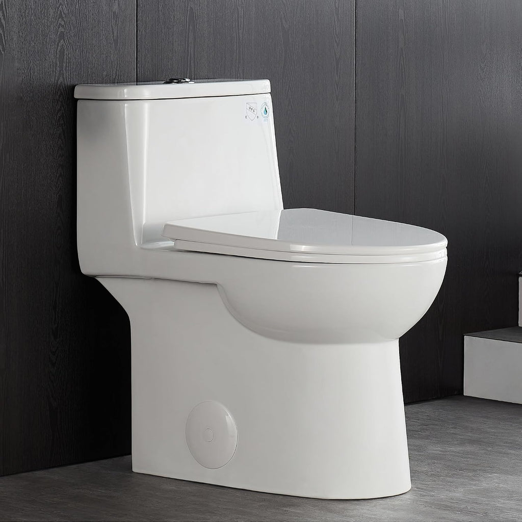 One Piece Toilet, DeerValley DV-1F52677A ADA Height 17', Dual-Flush 0.8/1.28 GPF, 12' Rough In, Elongated Soft Closing Seat Included, High Efficiency White Toilet