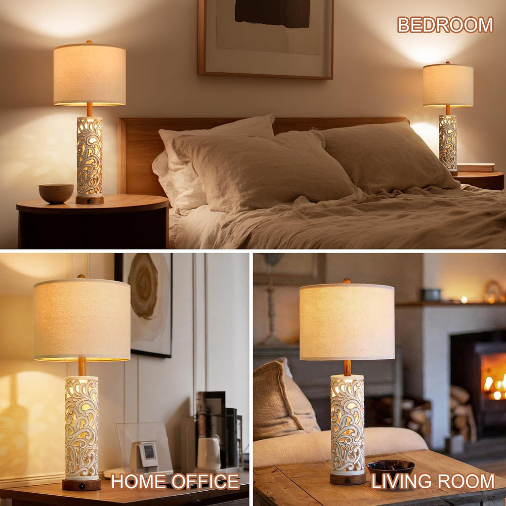 OYEARS 2-in-1 Light Table Lamp Set of 2 for Living Room, 28.5' Farmhouse Bedside Lamps with USB Charging Port, Main&Night Light & Dual Switches, Nightstand Lamp for Bedroom Home Office(Bulb Included)